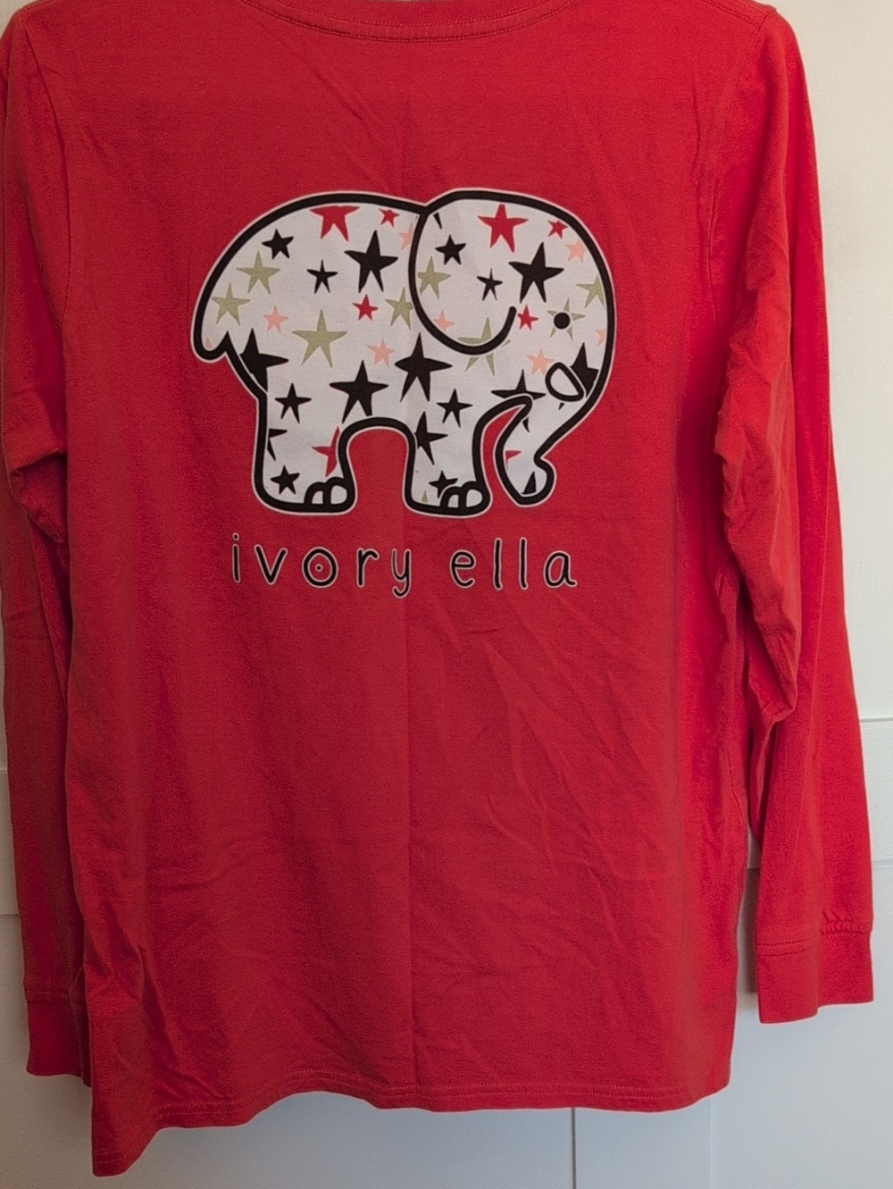 ivory ella Orange Long Sleeve Tee with Starry Elephant Graphic